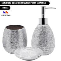 Jogo de Banheiro em Cerâmica 3 Peças Prata Lunar Mimo Style Jogo de Banheiro em Cerâmica 3 Peças Prata Lunar Mimo Style