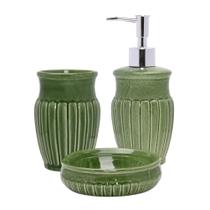 Jogo De Banheiro Em Cerâmica 3pçs Lavabo Dispenser Green Jogo De Banheiro Em Cerâmica 3pçs Lavabo Dispenser Green