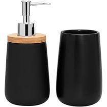 Jogo De Banheiro Em Cerâmica E Bambu Black 2 Pçs Jogo De Banheiro Em Cerâmica E Bambu Black 2 Pçs