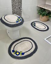 Jogo De Banheiro Em Crochê com 3 Peças Ponteira Artesanal - Maria Croche Veronez