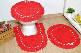 Jogo de Banheiro em Crochê - Vermelho Paixão