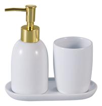 Jogo De Banheiro Em Porcelana Branco E Dourado 3 Peças