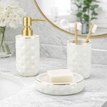Jogo De Banheiro Em Porcelana Branco e Dourado 3 Peças Jogo De Banheiro Em Porcelana Branco e Dourado 3 Peças