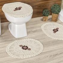 Jogo de Banheiro Flora em Crochê Feito a Mão 03 Peças 85% Algodão 15% Poliéster - Cru