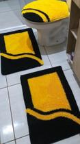 Jogo de banheiro frufru amarelo e preto 3 pecas etc e tal artesanato
