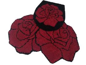 Jogo de banheiro frufru da flor rosa - vermelho - 3 peças- etc e tal artesanato