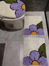 Jogo de banheiro frufru de flor lilas - 3 peças - etc e tal artesanato