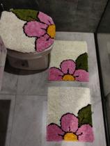 Jogo de banheiro frufru flor rosa bebê - 3 peças - etc e tal artesanato