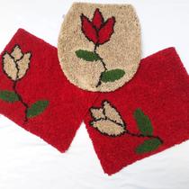 Jogo de banheiro frufru tulipa vermelho e camurça 3 pecas etc e tal artesanato