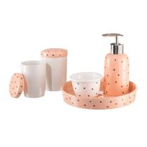 Jogo de banheiro higiene de porcelana estampa poá com 5 peças Jogo de banheiro higiene de porcelana estampa poá com 5 peças