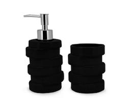 Jogo De Banheiro Ivory Black 2 Peças Em Cerâmica- Mimo Style