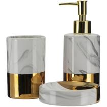 Jogo de Banheiro kit 3 peças Porcelana Branco/Dourado Gold Marble Tuut
