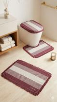 Jogo de Banheiro kit 3 Peças Vinho com Detalhes Branco Luxo e Elegância Jogo de Banheiro kit 3 Peças Vinho com Detalhes Branco Luxo e Elegância