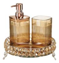 Jogo De Banheiro Lavabo Dispenser Líquido Bandeja Cristal