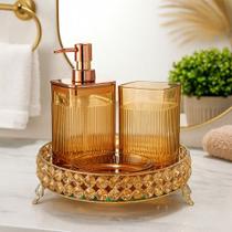 Jogo De Banheiro Lavabo Dispenser Líquido Bandeja Cristal