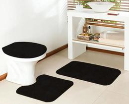 Jogo de banheiro oasis kit 3 peças super macio confortável não risca o piso 100% antiderrapante- preto-oasis