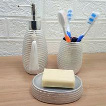 Jogo De Banheiro Pia Lavabo Escova Saboneteira Escova Dentes Cerâmica - 3 peçasPrata Jogo De Banheiro Pia Lavabo Escova Saboneteira Escova Dentes Cerâmica - 3 peçasPrata