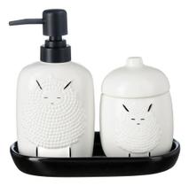 Jogo De Banheiro Porcelana Lavabo Dispenser Líquido Bandeja