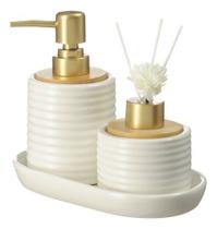 Jogo De Banheiro Porcelana Lavabo Dispenser Líquido Bandeja Jogo De Banheiro Porcelana Lavabo Dispenser Líquido Bandeja