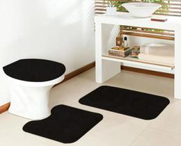 Jogo de banheiro tapete kit 3 peças 100% antiderrapante otimo acabamento pelo macio oasis classic (preto 1)