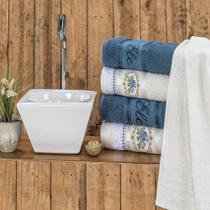 Jogo de banho algodão Ponto Russo 5 peças azul