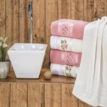 Jogo de banho algodão Ponto Russo 5 peças rosa