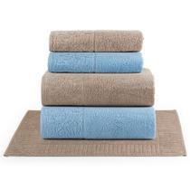 Jogo de Banho Blume Fio Penteado Jacquard 05 Peças 100% Algodão - Oceano/Amêndoa/Amêndoa