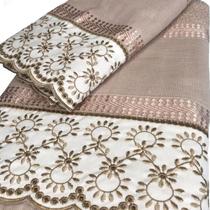 Jogo De Banho Bordado Bordado Richilieu 2 Peças Toalha Presence 100% algodão