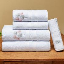 Jogo de Banho Bordado Natureza Felpa de Algodão 05 Peças