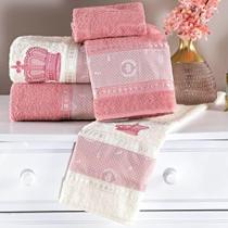 Jogo De Banho Bordado Nobre Algodão 5 Peças - Palha-rosa