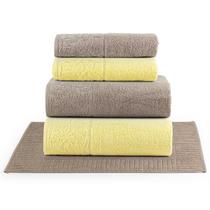 Jogo de Banho Casa Scarpa Blume Toalhas Macias 100% Algodão Fio Penteado 5 Peças Amarelo e Bege