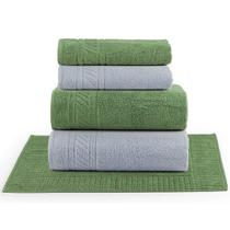 Jogo de Banho Casa Scarpa Lummi Toalhas Macias 100% Algodão Fio Penteado 5 Peças Verde e Cinza