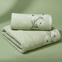 Jogo de Banho Dohler Eva 100% Algodão - Barra Floral Brilho Grossa Macia Antipilling - 2 Peças Cor:Verde Claro 8576