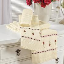 Jogo de Banho Felicita Bordado com Passa Fita 05 Peças 90% Algodão - Marfim