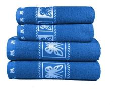 Jogo de banho kit 4 peças 100% algodão 2x rosto 2x banho ultra macio pensão hotel pousada viva cor (azul)