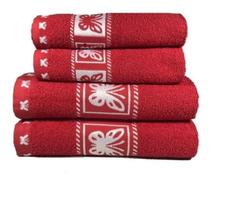 Jogo de banho kit 4 peças 100% algodão 2x rosto 2x banho ultra macio pensão hotel pousada viva cor (vermelho)