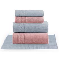 Jogo de Banho Lummi Fio Penteado Relevo Listras 05 Peças 100% Algodão - Nuvem Rosa/Céu Nublado/Céu Nublado