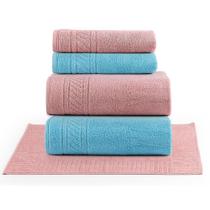 Jogo de Banho Lummi Fio Penteado Relevo Listras 05 Peças 100% Algodão - Nuvem Rosa/Cristal/Nuvem Rosa