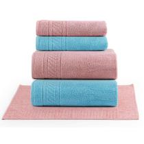 Jogo De Banho Lummi Toalhas Macias 100% Algodão Fio Penteado 5 Peças Rosa E Azul