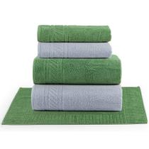 Jogo De Banho Lummi Toalhas Macias 100% Algodão Fio Penteado 5 Peças Verde E Cinza