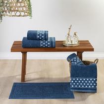 Jogo de Banho Meggy Poá Bolinhas Toalhas Macias 100% Algodão 5 Peças - Azul Marinho Jogo de Banho Meggy Poá Bolinhas Toalhas Macias 100% Algodão 5 Peças - Azul Marinho