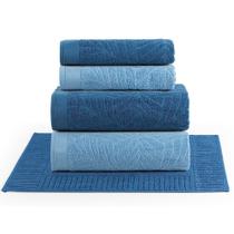 Jogo de Banho Native Fio Penteado Jacquard Folhas 05 Peças 100% Algodão - Maré/Oceano/Maré