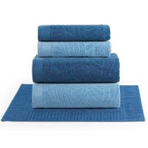 Jogo De Banho Native Fio Penteado Jacquard Folhas 05 Peças 100% Algodão - Maré/oceano/maré