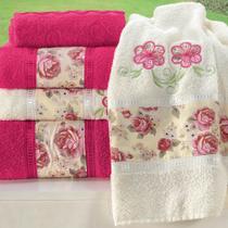 Jogo de Banho Passione Bordado Algodão 5 Peças - Pink/Palha