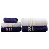 Jogo de Banho Sultan Romance 5 Peças em Algodão 420g/m² Alta Absorção Marinho e Fendi Jogo de Banho Sultan Romance 5 Peças em Algodão 420g/m² Alta Absorção Marinho e Fendi