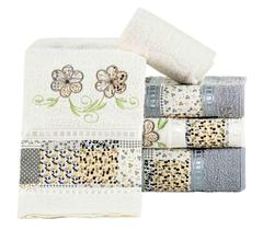 Jogo de banho toalha 100% algodão felpuda bordada passione com 05 peças granito com palha Jogo de banho toalha 100% algodão felpuda bordada passione com 05 peças granito com palha