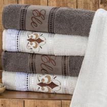 Jogo de Banho Toalha Algodão Bordado 5 peças Ponto Russo Marrom