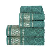 Jogo De Banho Toalhas Delicato 100% Algodão Felpudo Macio 05 Peças Detalhado - Verde Erva Doce