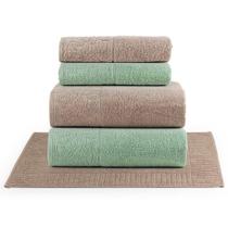 Jogo De Banho Toalhas Dunae 100% Algodão Fio Penteado Macio 05 Peças Floral - Verde Pistache Amendoa