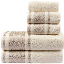 Jogo de Banho Toalhas Malau Decorado Algodão 5 Peças - Palha Pérola